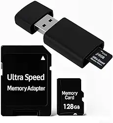 Cartão de Memória SD, 4GB a 128GB, Classe 10, Alta Velocidade, com Adaptador USB e SD, compatível Android e câmera (128GB)