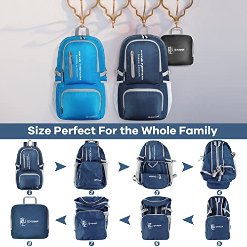 Image of ZOMAKE Lightweight Packable Backpack, 35L Foldable Daypack (Navy Blue) | Light Hiking Backpacks Water Resistant Collapsible Day Pack for Travel, Everyday Carry, Multi-Pocket Layout, Heavy Duty Nylon