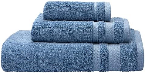 Suglon Premium Bath Towel Sets - Bamboo Cotton Blue Bathroom Towels, Ultra Soft Eco-Friendly 3 Piece Towel Sets, 1 Large Bath Towel, 1 Hand Towel, 1 Washcloth…