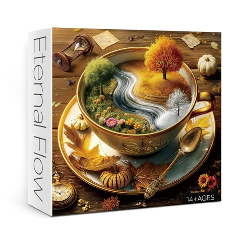 Seasons of Cup Puzzles for Adults 1000 Pieces Nature, Beautiful Landscape Plant Flower Garden Art Jigsaw Puzzles, Fall Tree Challenging Puzzle