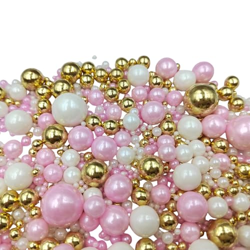 Image of Edible White Pink Gold Sugar Pearls Candy Sprinkles 120G / 4.23Ounce Baking Cake Sprinkles Cupcake and Cake Topper Cookie Decorations Wedding Party Valentines Halloween Christmas Supplies
