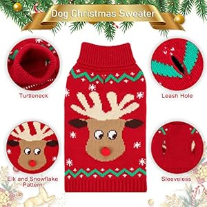 Christmas Dog Turtleneck Sweater Winter Reindeer Snowflake Sweater with Leash Hole Puppy Knitwear Pullover Holiday Sweaters for Small Medium Large Dogs L Christmas Dog Turtleneck Sweater Winter Reindeer Snowflake Sweater with Leash Hole Puppy Knitwear Pullover Holiday Sweaters for Small Medium Large Dogs L
