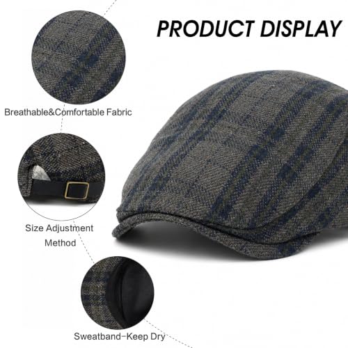 Image of 3Pcs Men's Newsboy Caps Cotton Cooling Hat Adjustable Flat Cap for Men