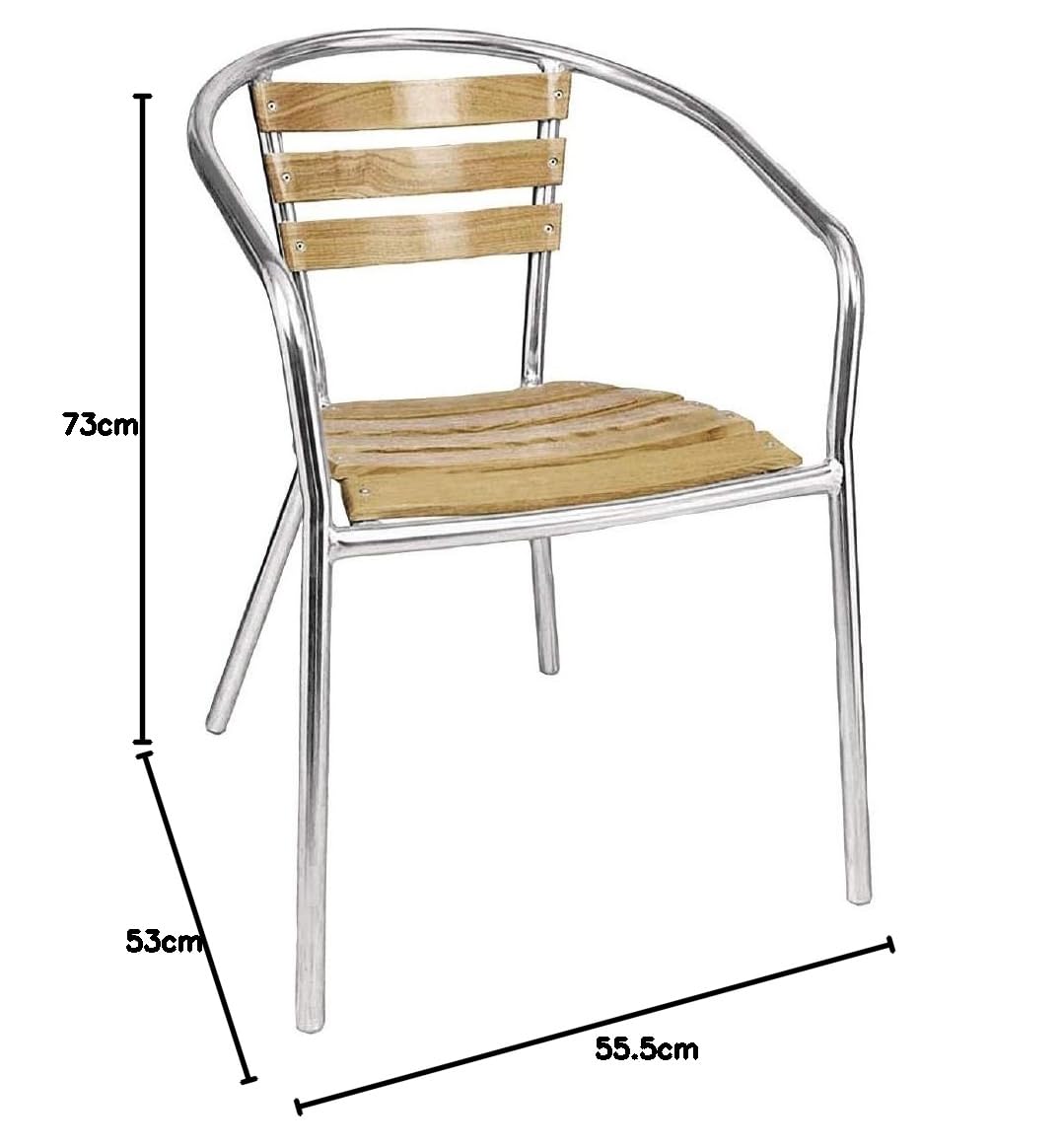 Bolero Stapelstühle aus Aluminium und Esche (4er-Pack), für den Innen- und Außenbereich, Gestell aus Aluminium / Sitzfläche aus Eschenholz, rostbeständig, Sitzhöhe: 440 mm, Café Bistro Home Furniture, U421