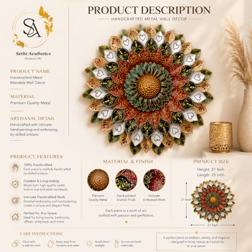 Image of SETHI AESTHETIC Metal Sunflower Wall Decor - Artistic Metal Wall Art Antique Rainbow Finish Stylish Daisy Flower Wall Art, Decorative Wall Decor for Living Room, Foyer, Home Decor, Size 54X54 CM (Metallic Rajasthani Heritage)