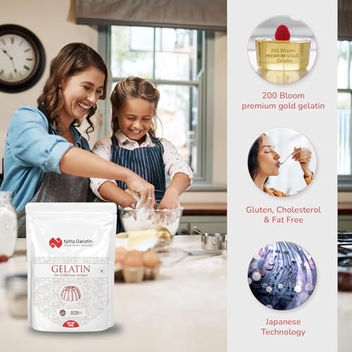 Image of NITTA GELATIN Premium Gold 200 Bloom Gelatin of International Standard (Unflavoured) Best for Cake, Pudding, Jelly, Entremets & Desserts (200 gm)