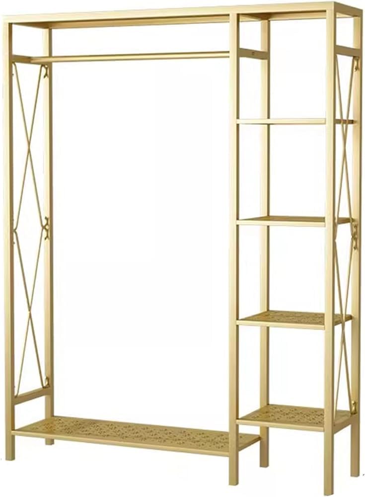 FGXHHS Freestanding Metal Clothing Rack with Shelves, Space-Saving Portable Garment Organizer for Bedroom and Laundry Room