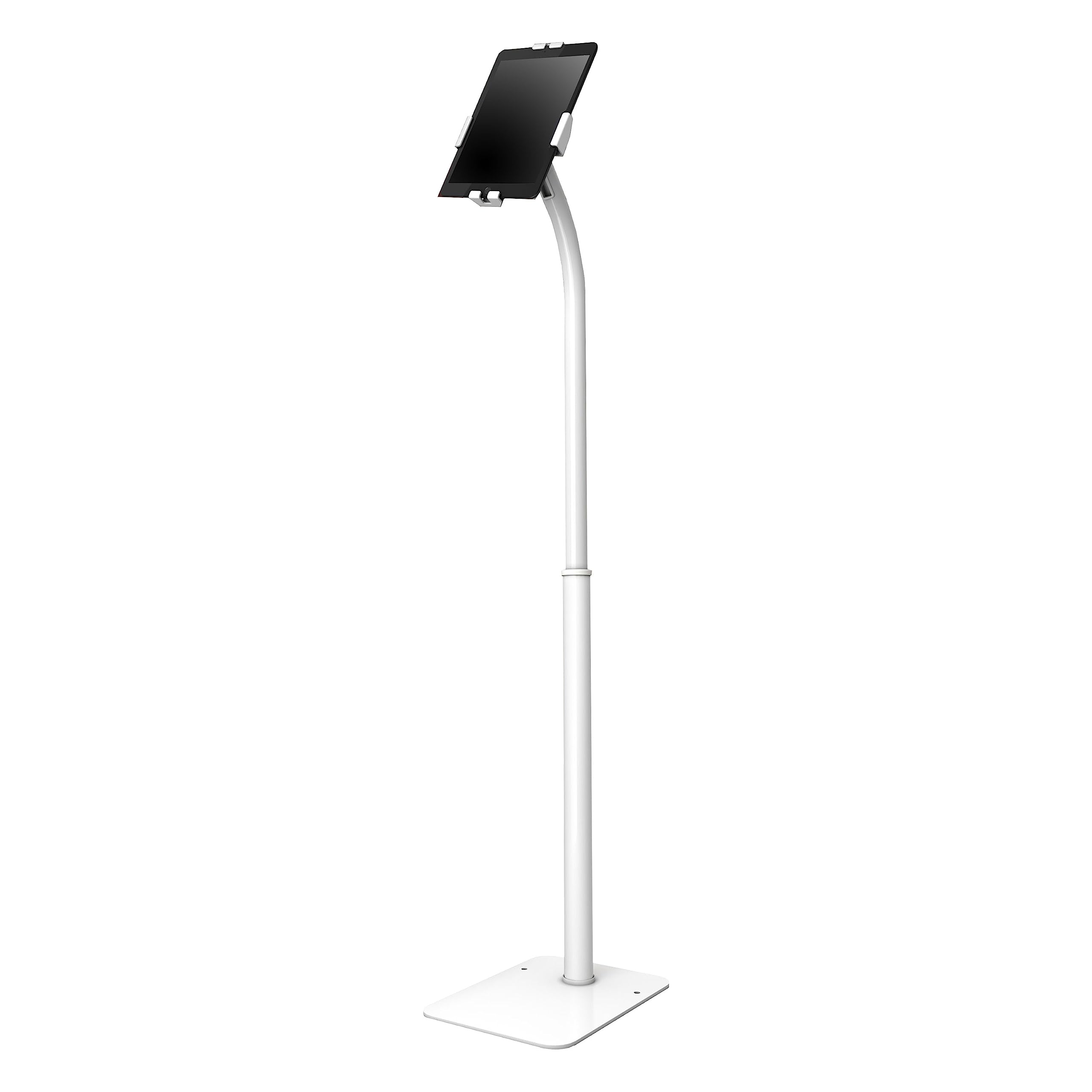 Techno mounts Anti-theft Floor Stand for Tablets - Adjustable Height - Universal Enclosure for 7.9" to 11"tablets. Flexible tablet rotation and tilt angles (White)