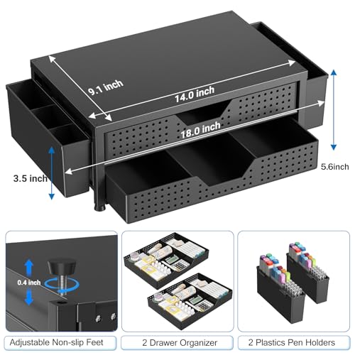 Image of OPNICE Computer Monitor Stand Riser with 2 Drawers & 2 Pen Holders, Desk Organizer for Office Supplies, Laptop Stand for Desk, Workspace Desk Organizers and Accessories for Home Office, Black