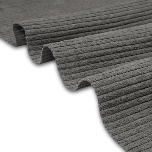 Image of Encasa XO Corduroy Fabric by the Meter, 59 inch Wide Premium 238 GSM Polyester Upholstery & Sewing Material, Soft Ribbed Dark Grey Fabric for Sofa /Cushion Covers, Trousers, Curtains & DIY Crafts