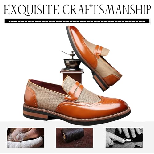 Brogue Loafers for Men's Patchwork Two Tone Color Business Office Leather Shoes Classic Pointed Toe Low Top Comfortable Chunky Heel Dress Tuxedo Formal Shoes4