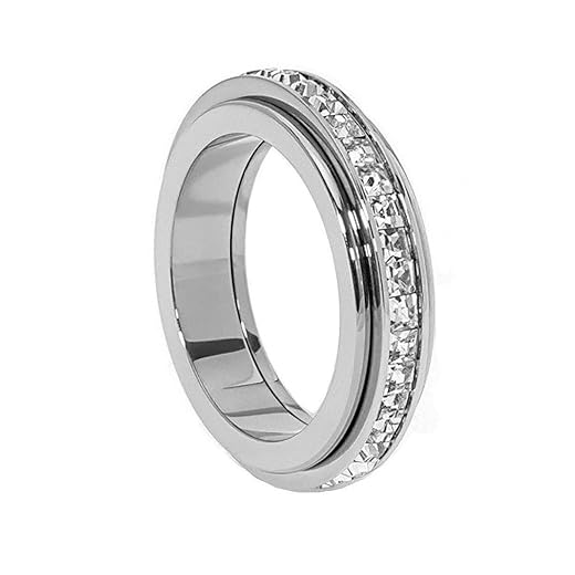 Pingyongchang Anxiety Rings Titanium Steel Spinner Fidget Band Ring for Women Cubic Zirconia Relieving Anxiety Wedding Promise Lucky Statement Jewelry Comfort Fit Size 5 to 12