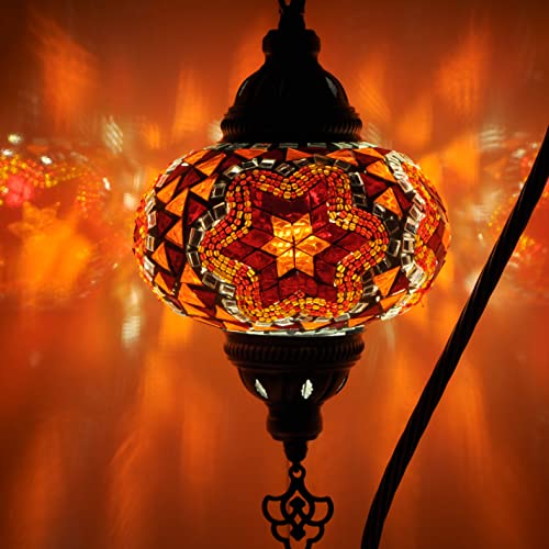5 variación Lámpara turca Lámparas de mesa de mosaico | Lámpara marroquí con base de bronce | Lámpara de noche de cuello de cisne Tiffany hecha a mano Lámpara de de mosaico de vidrio con bombilla LED