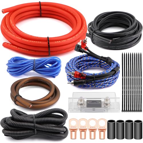 Image of 4 Gauge OFC Car Amplifier Wiring Kit 3000W - Fits Most Standard Amp Terminals | Complete with All Cables for Power, Ground, RCA & Speakers | Ideal for Car Stereo & Sub Upgrades