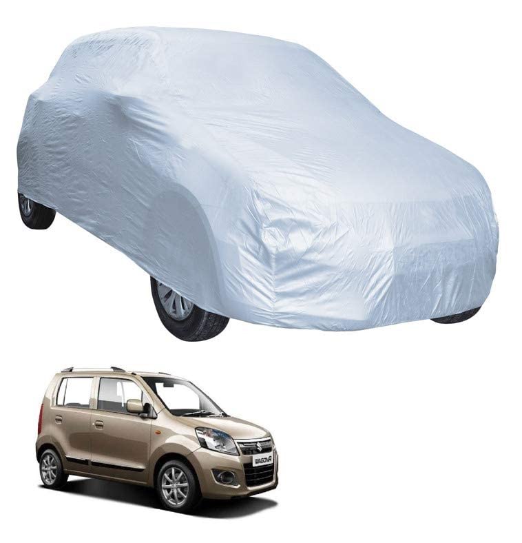 Image of Auto Hub Car Cover Compatible with Maruti WagonR (Model : 2005-2018) with Weather Proof, Triple Stitched, WagonR Car Cover- Plain Silver