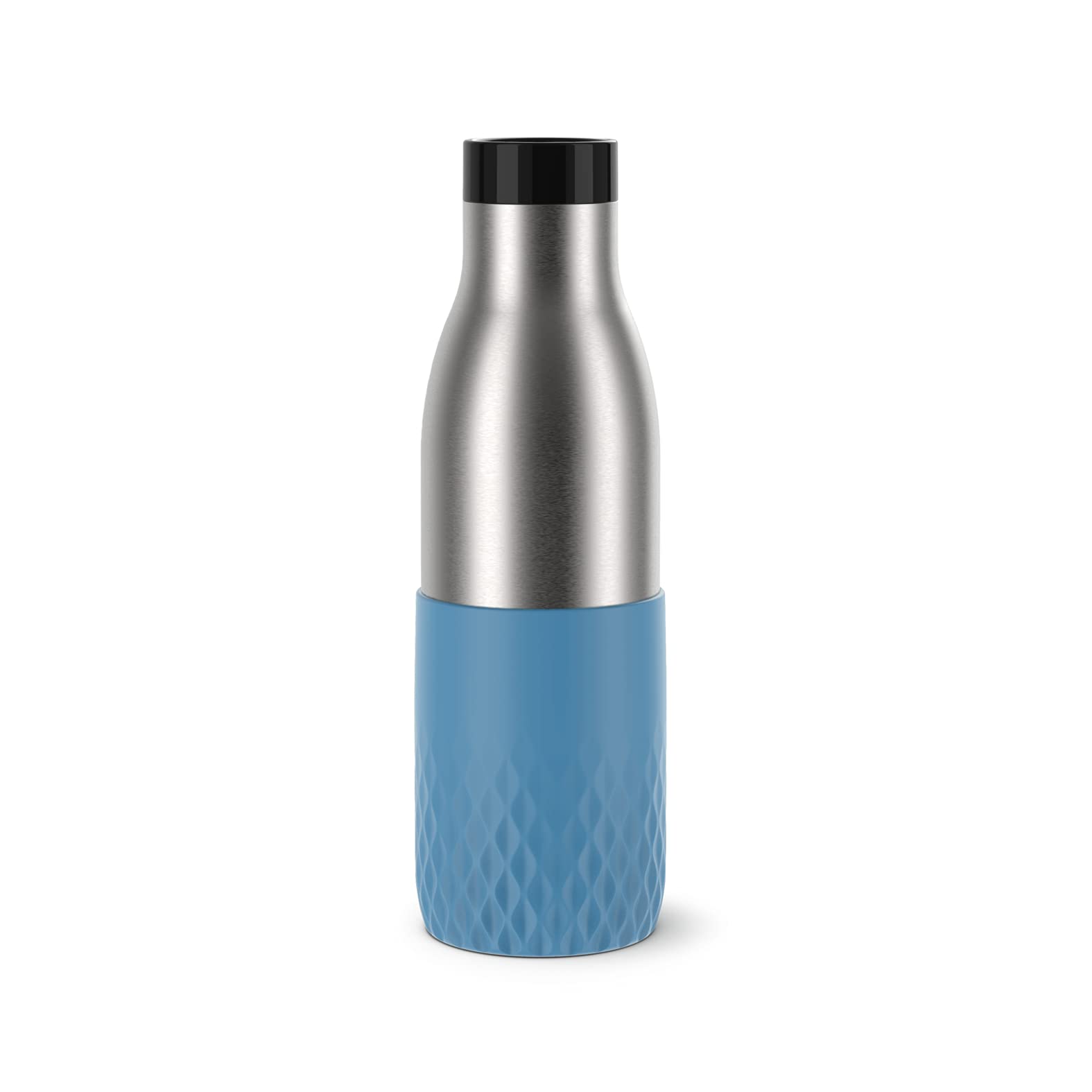 Emsa N31107 Bludrop Sleeve Drinking Bottle, 0.5 litres, 100% Leak-Proof, Quick-Press Closure, Ergonomic 360° Drinking Enjoyment, 12 Hours Warm, 24 Hours Cool, Dishwasher Safe, Stainless Steel, Aqua