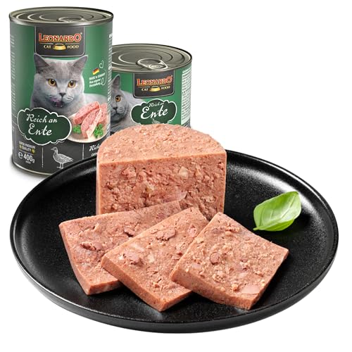 LEONARDO Nassfutter [6x400g Ente] | Getreidefreies Nassfutter für Katzen | Feuchtfutter Alleinfutter aus der Dose