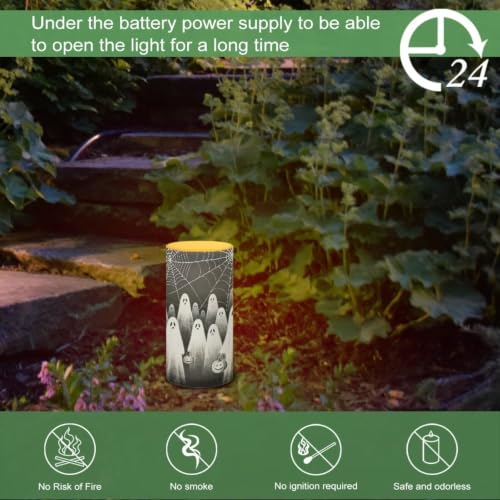 Image of Poceacles Flameless LED Candle Battery Powered Votive Lights Realistic Pillar Candle Decorative Tea Lights for Halloween Home Party Decor, Ghost Spider-Web Print Black Gray