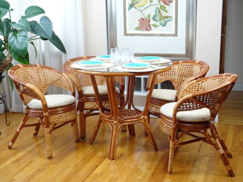 Pelangi Handmade Rattan Dining Wicker Chair W/Cushion, Colonial #TOP7