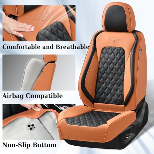 Image of Coverado Universal Car Seat Covers Full Set, Vintage-Style Soft Waterproof Faux Leather Front & Rear Seat Protectors, Comfortable Anti-Stain Interior for Most Vehicles - BrownBlack
