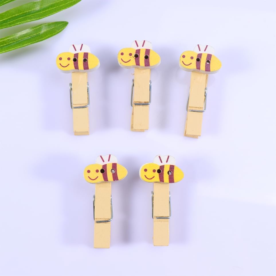 Miniatura 9 de ABOOFAN 30 pinzas para la ropa con cuerda de madera con clips de fotos de abeja para colgar fotos, ropa, manualidades, artes al aire libre e interior