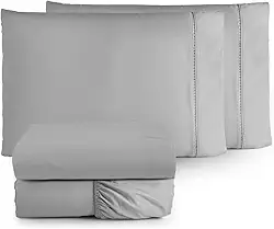 Jogo de Lençol 4 Peças Ponto Palito Percal 180 Fios Algodão Liso Vários Tamanhos (Cinza, Queen)