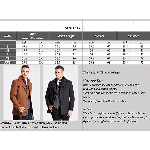 Image of INVACHI Men's Wool Blend Coat Warm Winter Trench Coat with Detachable Soft Scarf Single Breasted Pea Coat