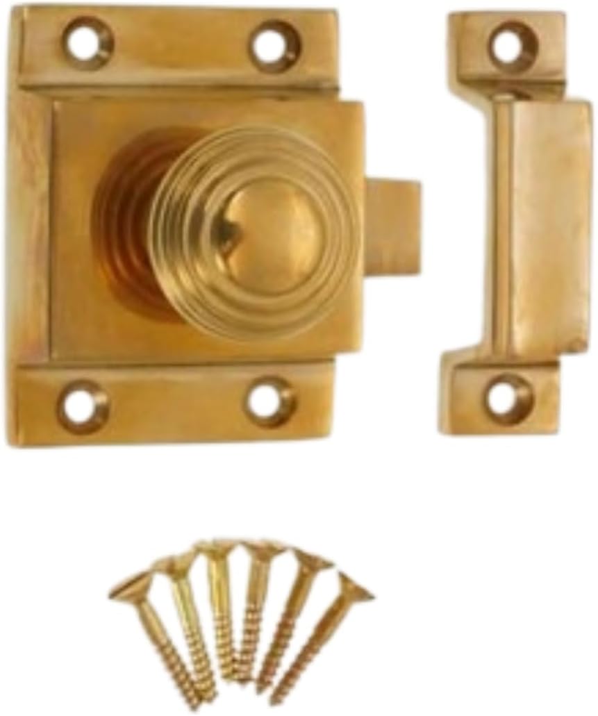 Infinity Decor Beehive Design Kitchen Cupboard Catch with Thumb Turn Knob Polished Brass Finish Latch Lock – Ideal for Cabinet Desk Drawer Doors