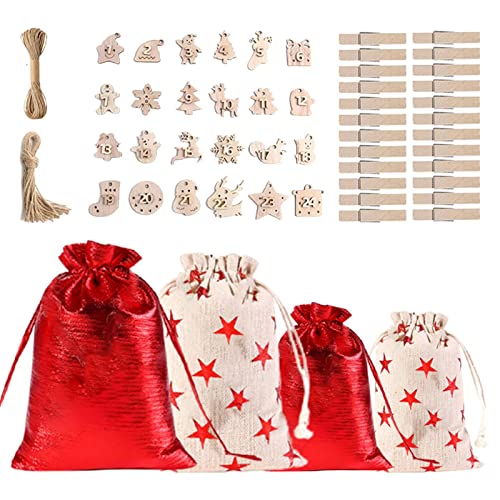 Phantasmia クリスマスカウントダウンバッグ 24日間用 アドベントカレンダー 空 プラスチック製 赤と緑のデザイン 子供と大人向け キャンディーバッグ