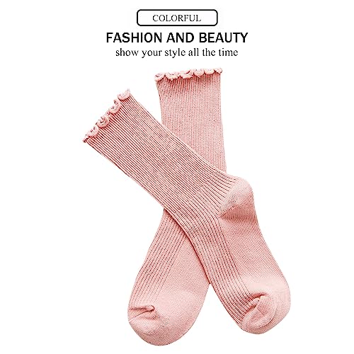 Image of UTTPLL Womens Cotton Crew Socks Ruffle Turn-Cuff Fashion Princess Lettuce Ankle Socks Athletic Thin Gift Dress Socks