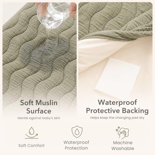 Image of Konssy 2 Pack Quilted Muslin Changing Pad Cover, Waterproof Layer 32 inch x 16 inch