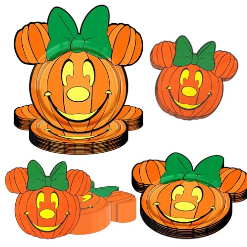 Halloween Dinnerware,Mouse Themed Pumpkin Plates and Napkins Decorations,Disposable Fall Halloween Party Tableware for Autumn Thanksgiving Party Supplies