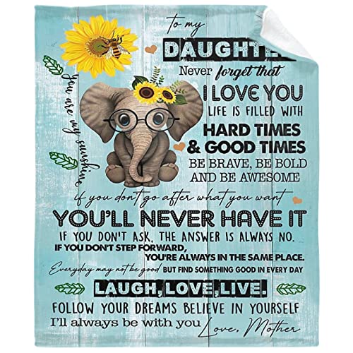 AMITAYUS Sunflower to My Daughter from Mom Blanket Elephant Gift for Kid Girl Women Toddler Comfy Fluffy Throw Lightweight Flannel Birthdays Christmas Blankets for Couch Suitable All Seasons,80