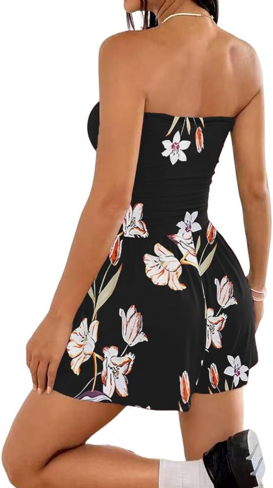 Women Summer Casual Strapless Rompers Tube Top Shorts Jumpsuit Sleeveless Off Shoulder Sexy Beach Romper with Pocket - Image 4