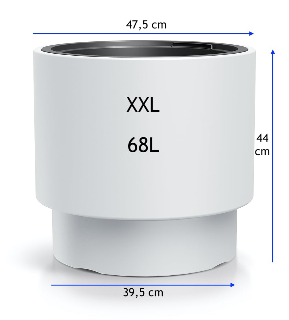 MELTOM Pot de fleurs avec insert amovible - Rond - Résistant au gel - Moderne - Mat - Système d'irrigation (blanc, taille XXL - 47 cm)