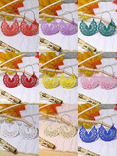 12 pairs of colorful cutout boho cutout pattern bohemia earrings for women hanging dangling fashion set boho DIY lightweight women's earrings candy color earrings3