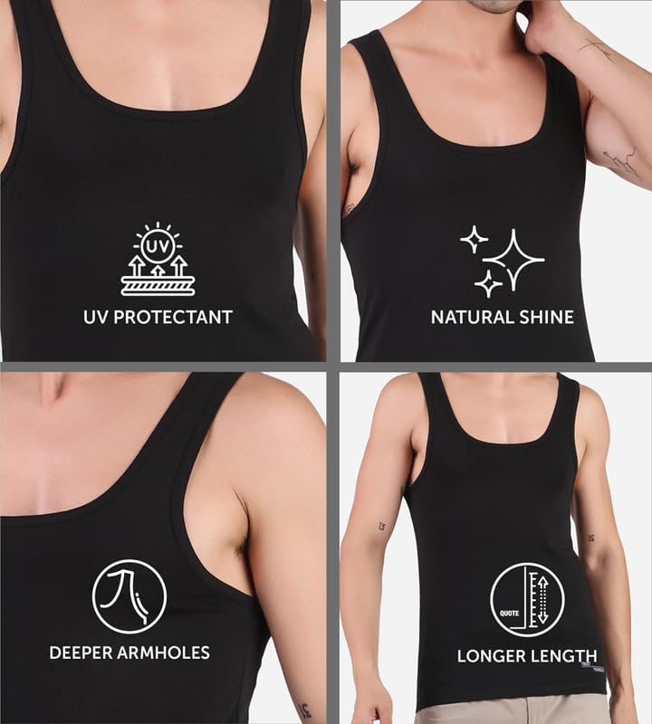 Image of Freecultr Cotton Vest for Men Sleeveless Lightweight Solid Round Neck Comfort Vest | Ultra-Soft Breathable Innerwear Sando for Gym, Sports, Workout, and Everyday Wear | Regular Fit and Durable Design
