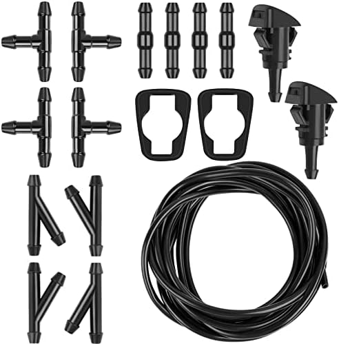 Windshield Washer Hose Kit, 5M Hose +12 Connectors +2 Fan Nozzles+ 2 Rubber Gaskets, Windshield Washer Hose Connect Car Water Pump and Nozzles, Windshield Washer Nozzle Suitable