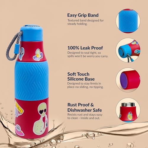 Image of Rabitat ZAPPY Insulated Water Bottle for School Kids 700ml | Steel Water Bottle for Kids | Kids Water Bottle | 1+1 Year Brand Warranty | Hot & Cold Upto 18 Hours | Red Martian