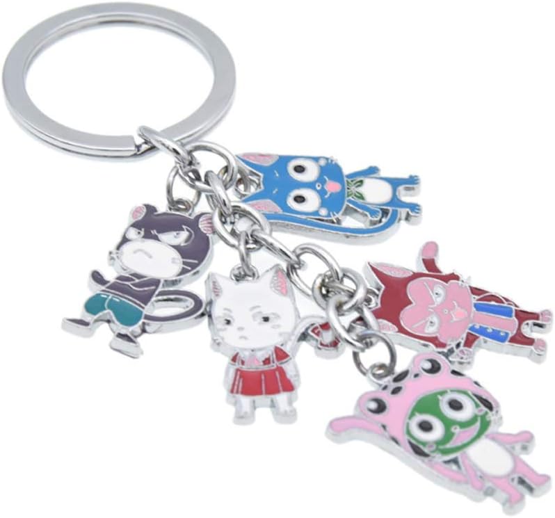 EDUPET 5 in 1 Set Fairy Tail Keychain Alloy Metal Pendants Cartoon Key Ring Cosplay Accessories Collection Gift