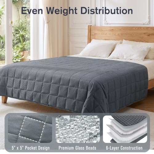 Image of Cooling Weighted Blanket for Adults, 15lbs 48 x 72 for Summer | Cozy and Breathable Waffle; Soft; Machine Washable; Filled with Glass Beads; Heavy Throw for Hot Sleepers in Bed; Dark Grey
