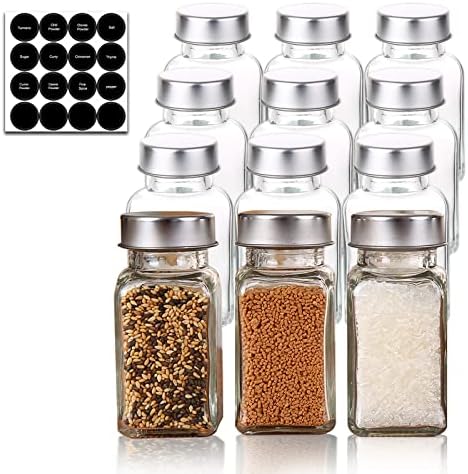 12PCS Glass Spice Jars with Labels, 4oz Empty Spice Bottles with Shaker  Lids and Airtight Metal Caps Condiment Pots, Salt & Pepper Shaker Container  ...