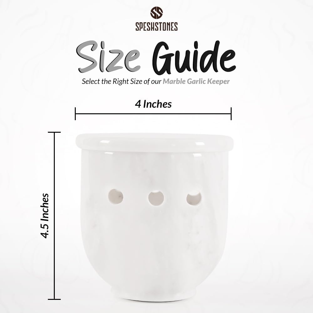 Marble Garlic Keeper for Counter 4.5 Inch White Handmade Garlic Holder for Fresh Garlic Cloves, Storage Container for Gifts, Garlic Saver for Kitchen Countertop Decor