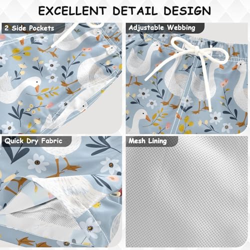 ALAZA Duck Leaf Blossom Flower Boys Quick Dry Beach Board Shorts Kids Swim Trunks Bathing Suit Swimsuit3