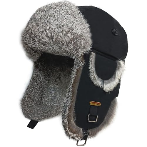Image of Winter Trapper Hat for Men Women Warm Soft Russian Ushanka Hat Real Rabbit Fur Aviator Bomber Hats Winter Hats with Ear Flaps