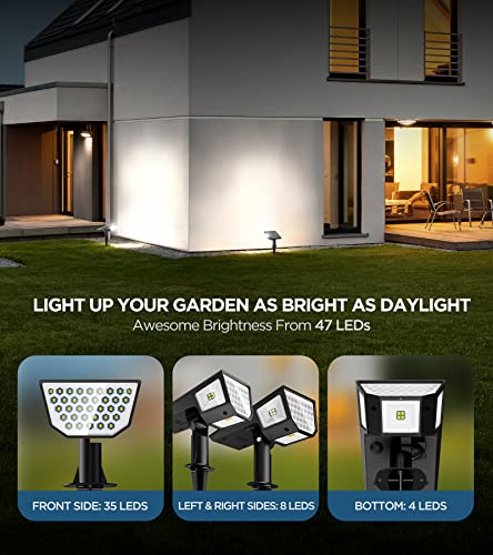 Hnes 4 Pack Super Bright Solar Spot Lights Outdoor [47 Leds | 4 Sides Illuminants | 300° Light Angle] Ip65 Waterproof Solar Outdoor Lights Garden Lights Solar Powered Landscape Lights (Cool White) #TOP1