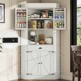 Corner Cabinet with Charging Station,73'Tall Kitchen Pantry Storage Cabinet with Drawer,Freestanding Kitchen Pantry Cabinets with Doors and Shelves,Farmhouse Food Hutch for Dining Room,Kitchens(White)