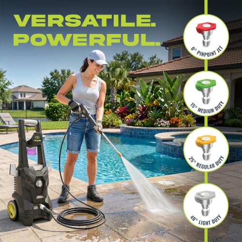 Image of Sun Joe SPX100-GO Electric Pressure Washer, 13-Amp, 4 Nozzles, Foam Cannon | Portable Water Cleaner with Adjustable Spray Wand for Car, Garden, and Patio Washing and Cleaning