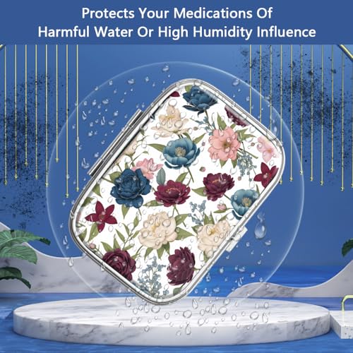 Image of Pill Box 2 Compartment Small Pill Case,Portable for Pocket or Purse Pill Organizer Pill Container Holder to Hold Vitamins, Medication, Fish Oil and Supplements(Garden Flowers)
