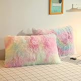Sumfunry Plush Shaggy Pillows Shams Fluffy Crystal Velvet Pillow Covers Zipper Closure 2pc Standard
